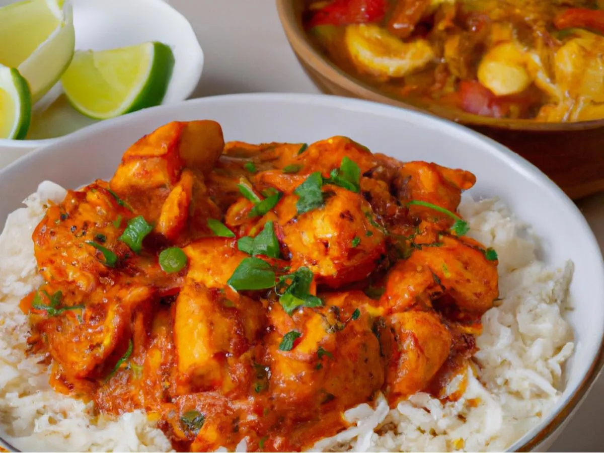 Chicken Tikka Masala With Rice and Aloo Gobi
