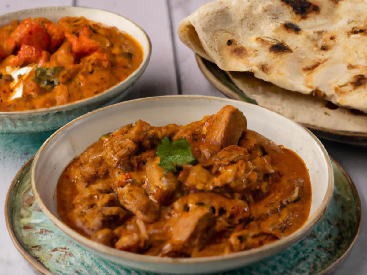 Chicken Vindaloo With Naan and Veggie Korma