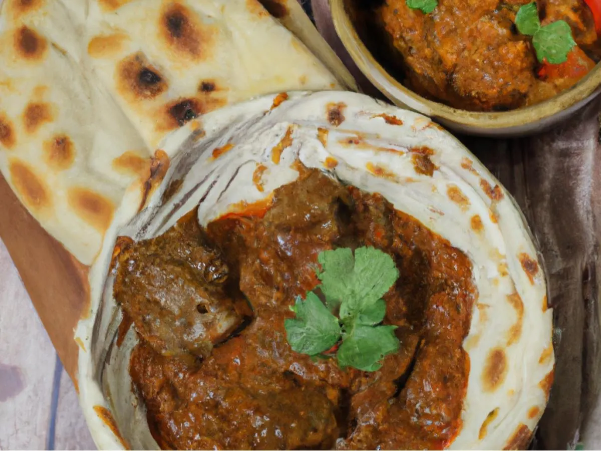 Goat Vindaloo With Naan and Veggie Korma