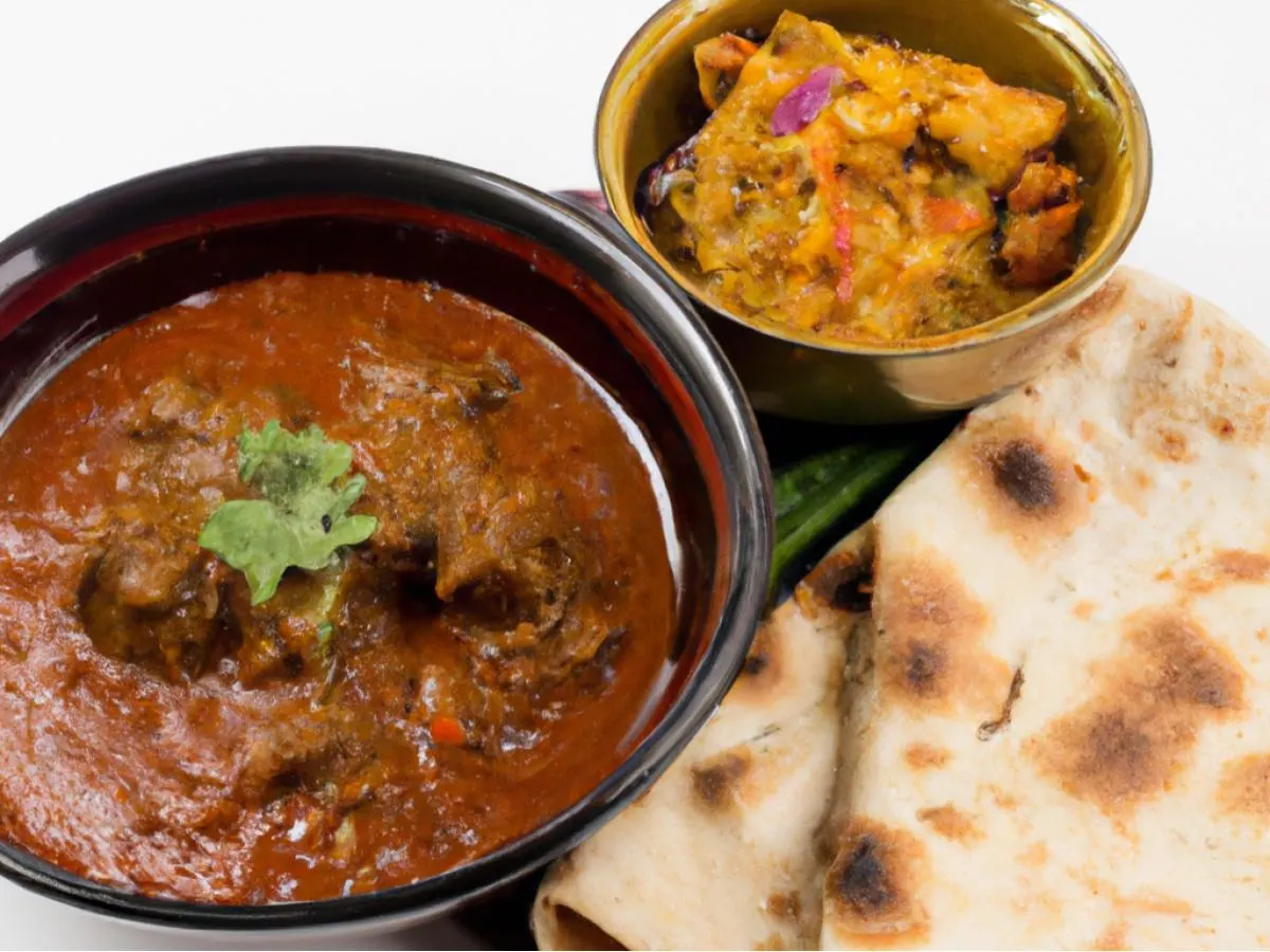 Lamb Vindaloo With Naan and Veggie Korma