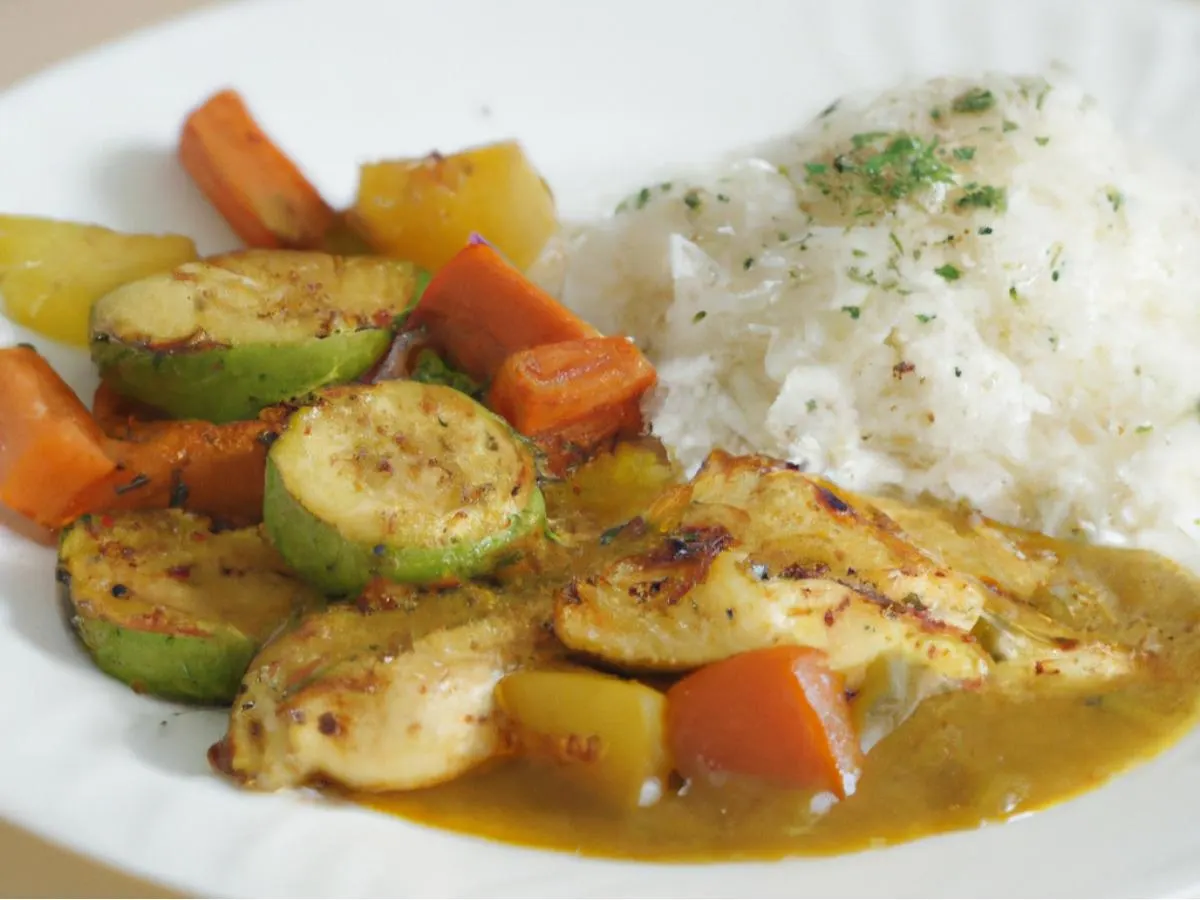 Grilled Chicken with White Rice and Japanese Vegetable Curry Grilled Chicken with White Rice and Japanese Vegetable Curry