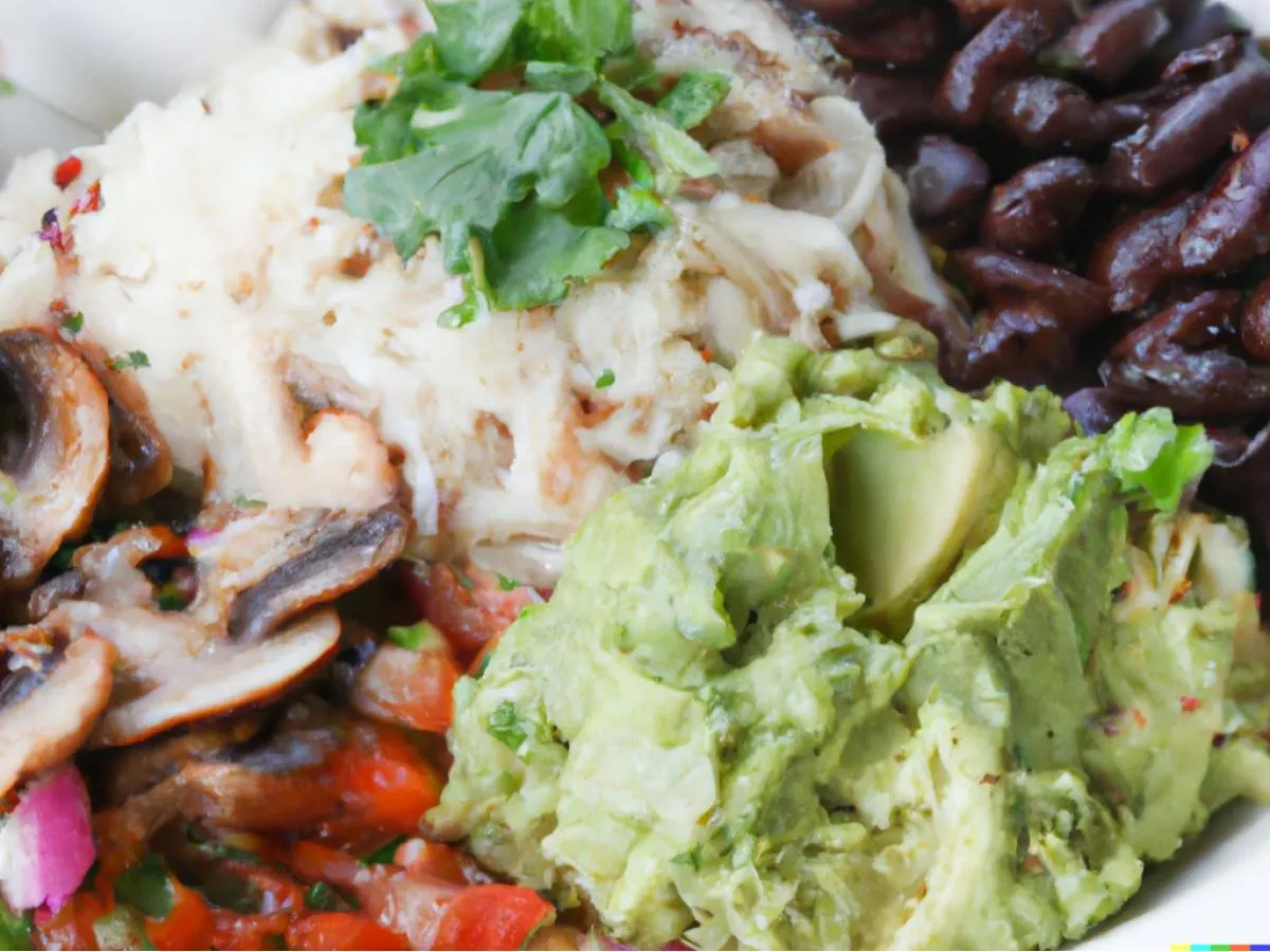 Vegan Mushrooms, Avocado and Onion Burrito Bowl Vegan Mushrooms, Avocado and Onion Burrito Bowl
