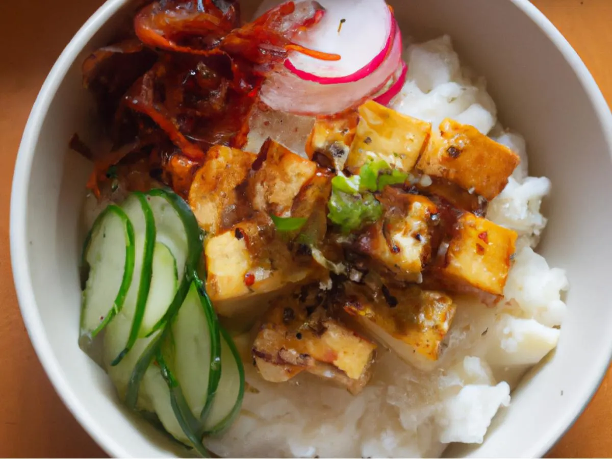 Fried Tofu White Rice Bowl (3 Toppings) Fried Tofu White Rice Bowl (3 Toppings)