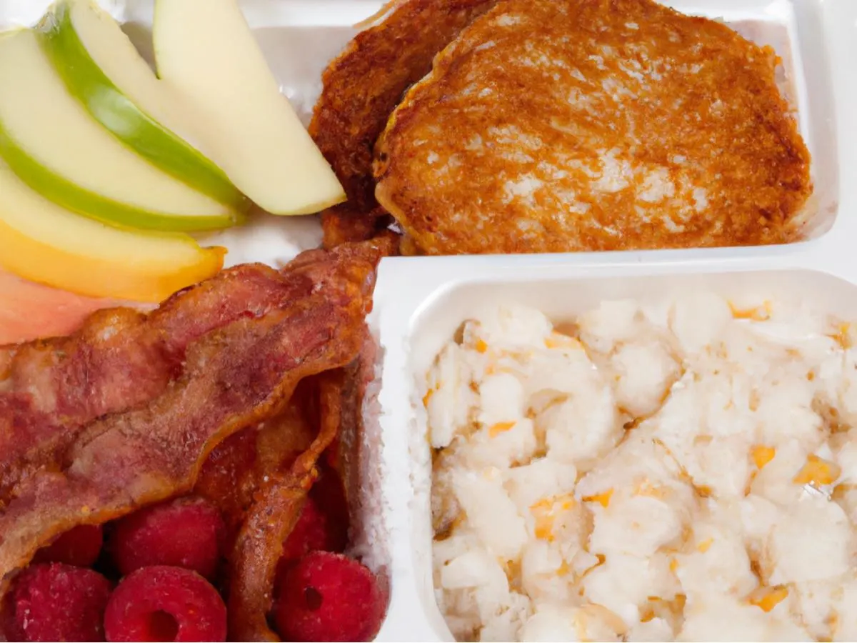 Egg Whites and Bacon Box with Fruits and Hash