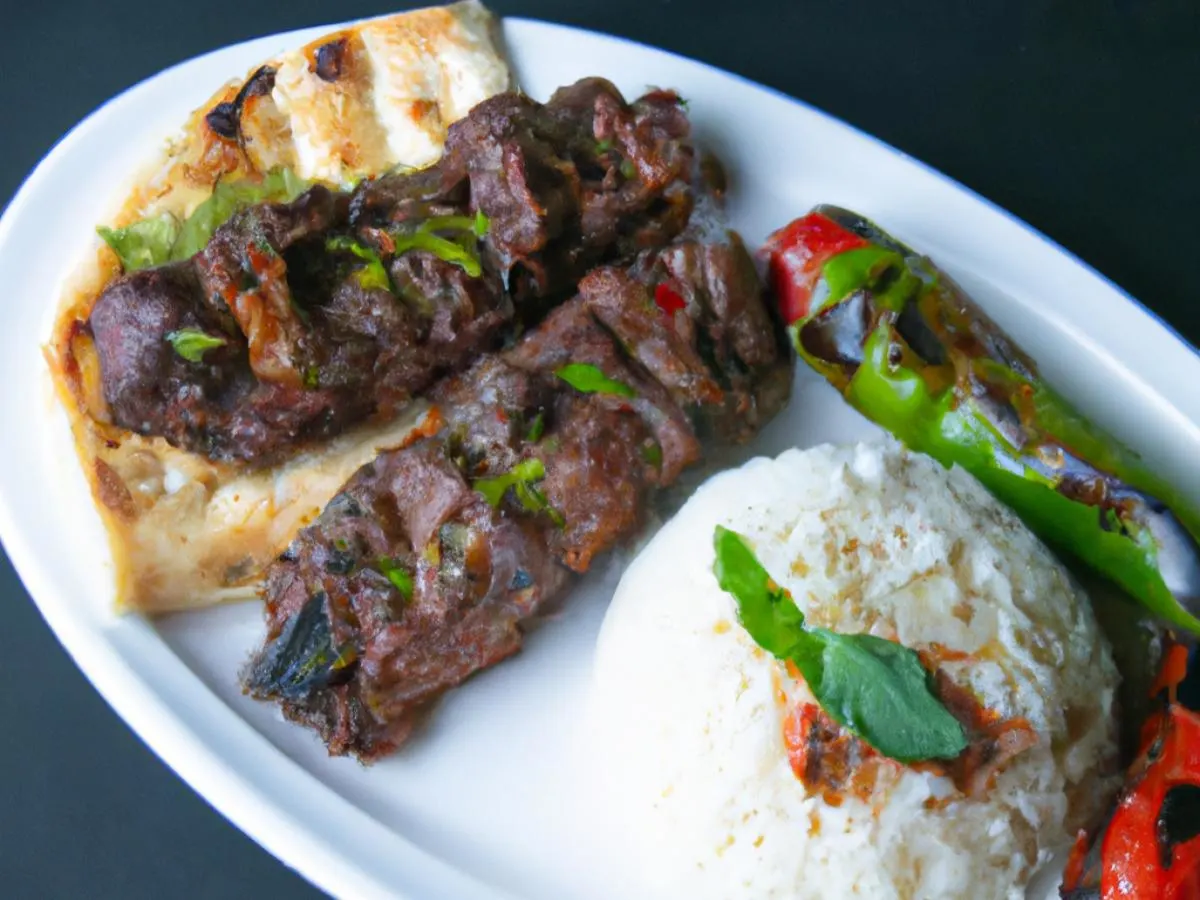 Lamb Boti Kabab and Roasted Veggies Served With Steamed White Rice and Naan Lamb Boti Kabab and Roasted Veggies Served With Steamed White Rice and Naan