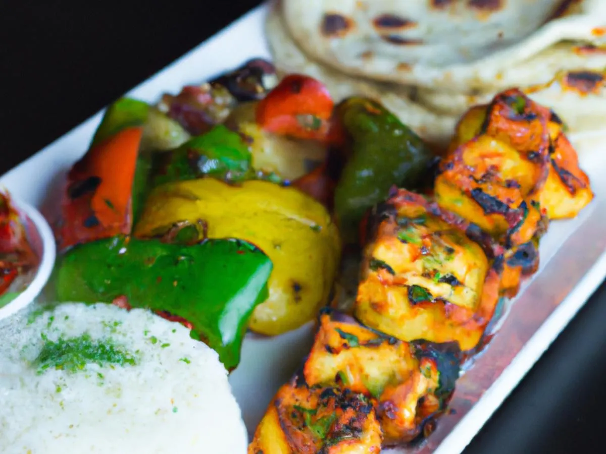 Vegetarian Paneer Tikka Kabab & Roasted Veggies With Steamed White Rice & Naan Vegetarian Paneer Tikka Kabab & Roasted Veggies With Steamed White Rice & Naan