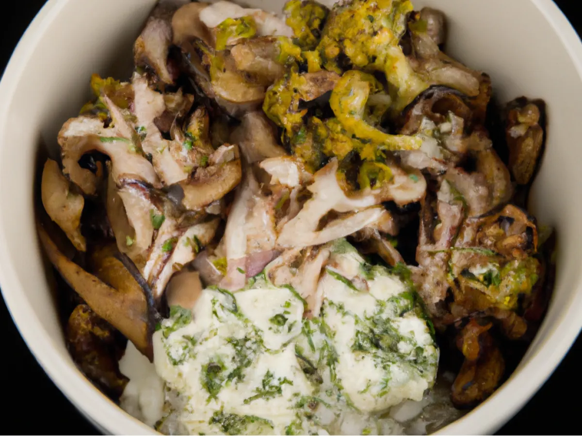 Macro Bowl: Mushrooms, Za'atar Cauliflower, Jasmine Rice, avocado goddess Macro Bowl: Mushrooms, Za'atar Cauliflower, Jasmine Rice, avocado goddess