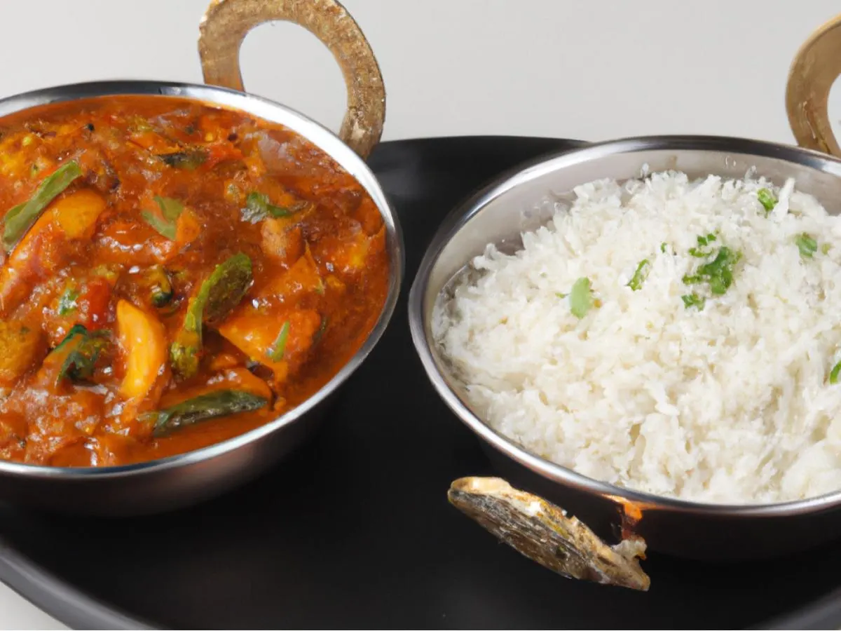 Vegetable Jalfrazie and Alu Matar With Rice