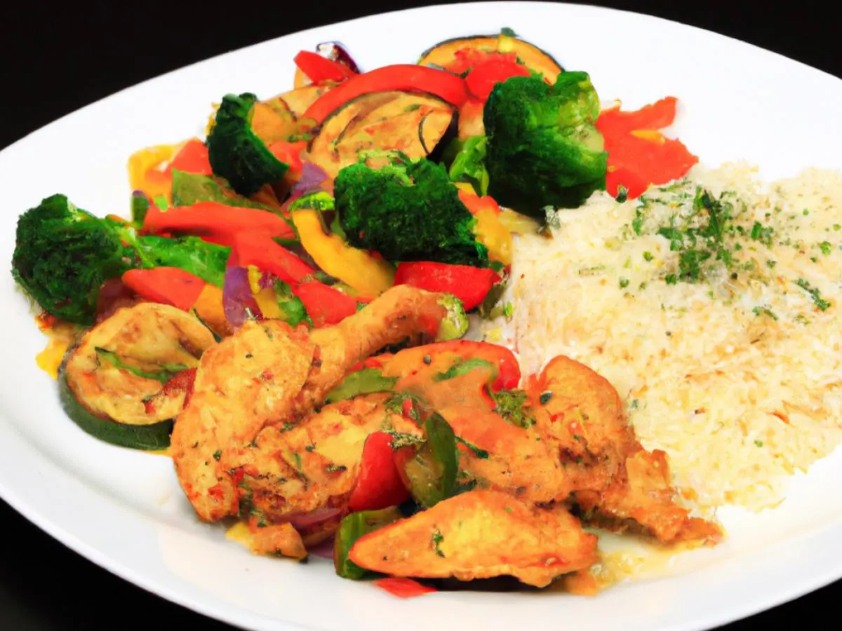 Grilled Chicken with White Rice and Wok Ratatouille Grilled Chicken with White Rice and Wok Ratatouille