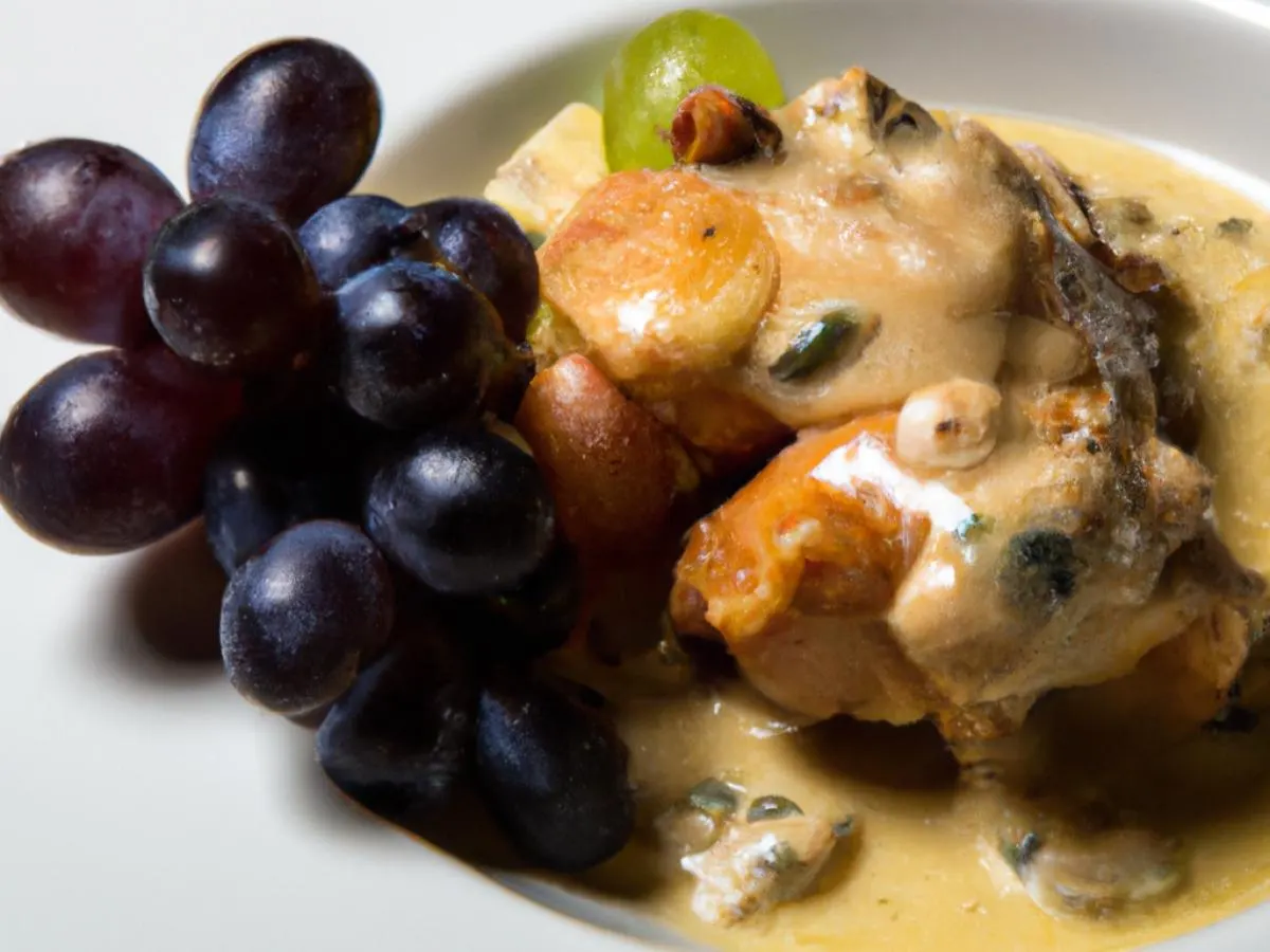 Braised chicken in grape-cogna sauce