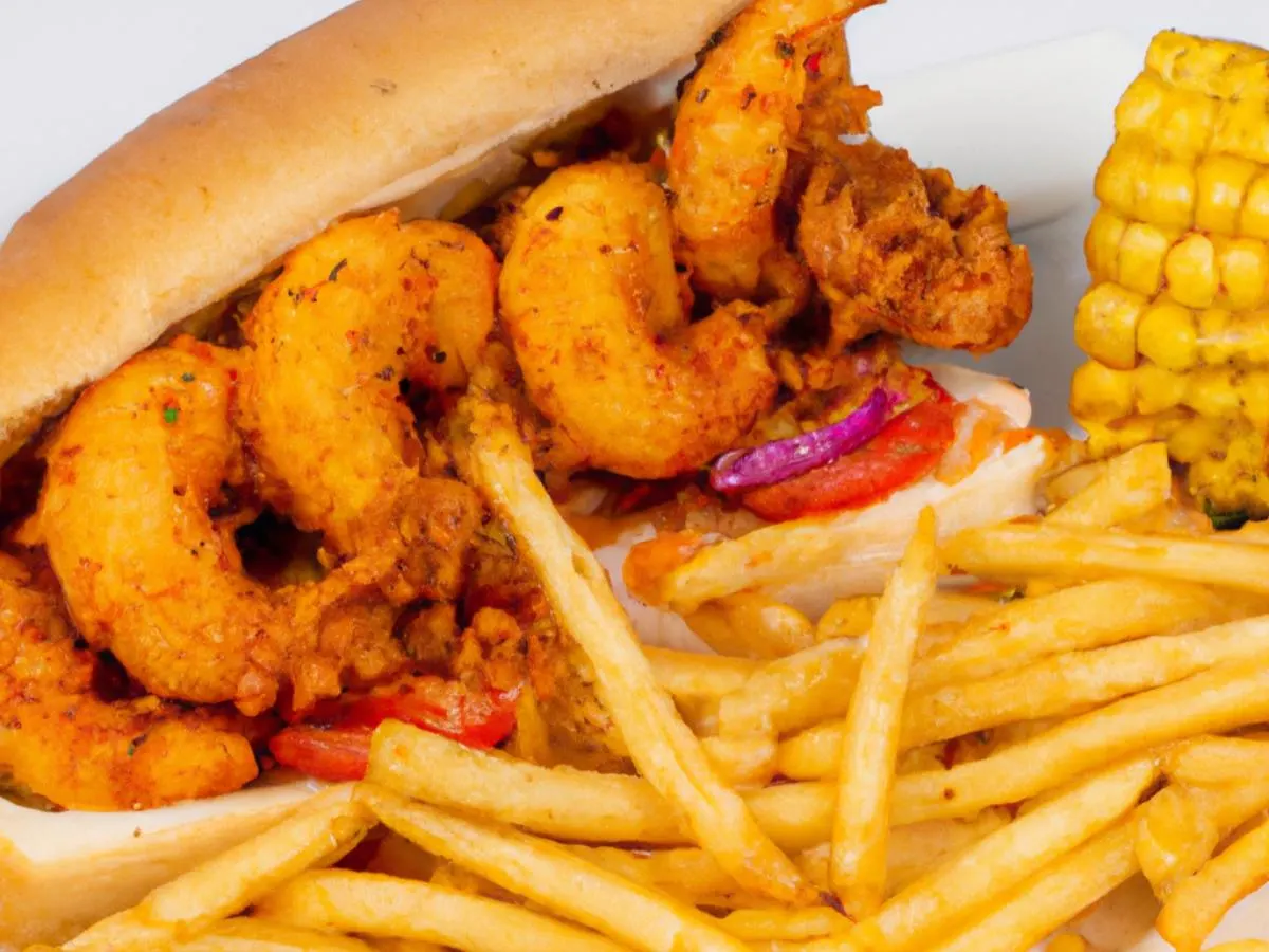 Fried Shrimp Po Boy with Cajun Fries and Corn on the Cob [21 oz]