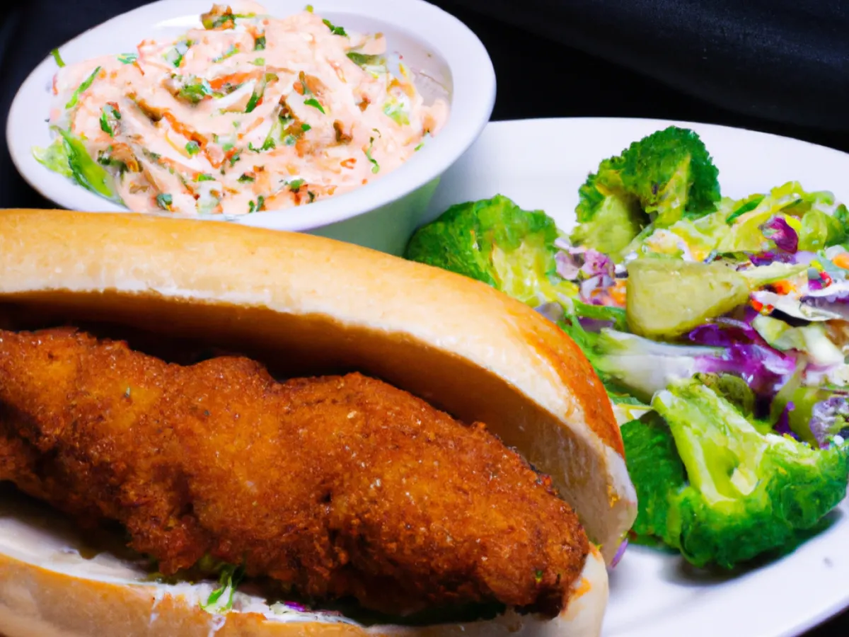 Fried Catfish Po Boy with Coleslaw and Steamed Broccoli [16 oz]