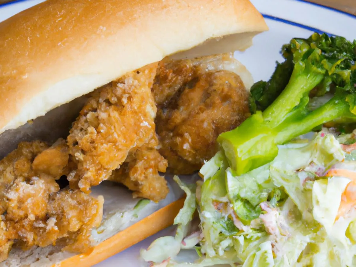 Fried Oyster Po Boy with Coleslaw and Steamed Broccoli [16 oz]