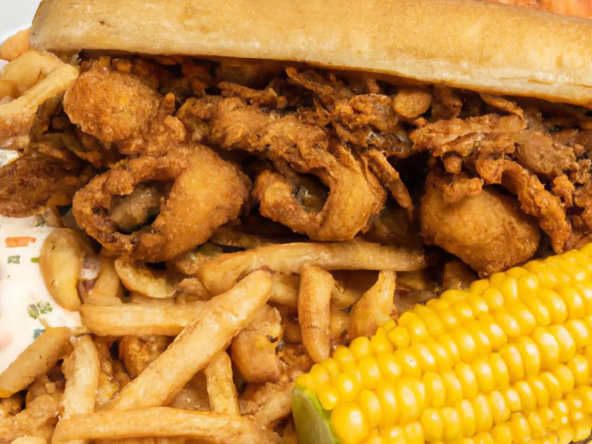 Fried Oyster Po Boy with Cajun Fries and Corn on the Cob [21 oz]