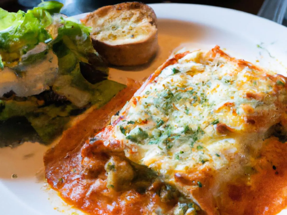 Spinach Lasagna with Marinara Sauce with Caesar Salad and French Bread Spinach Lasagna with Marinara Sauce with Caesar Salad and French Bread