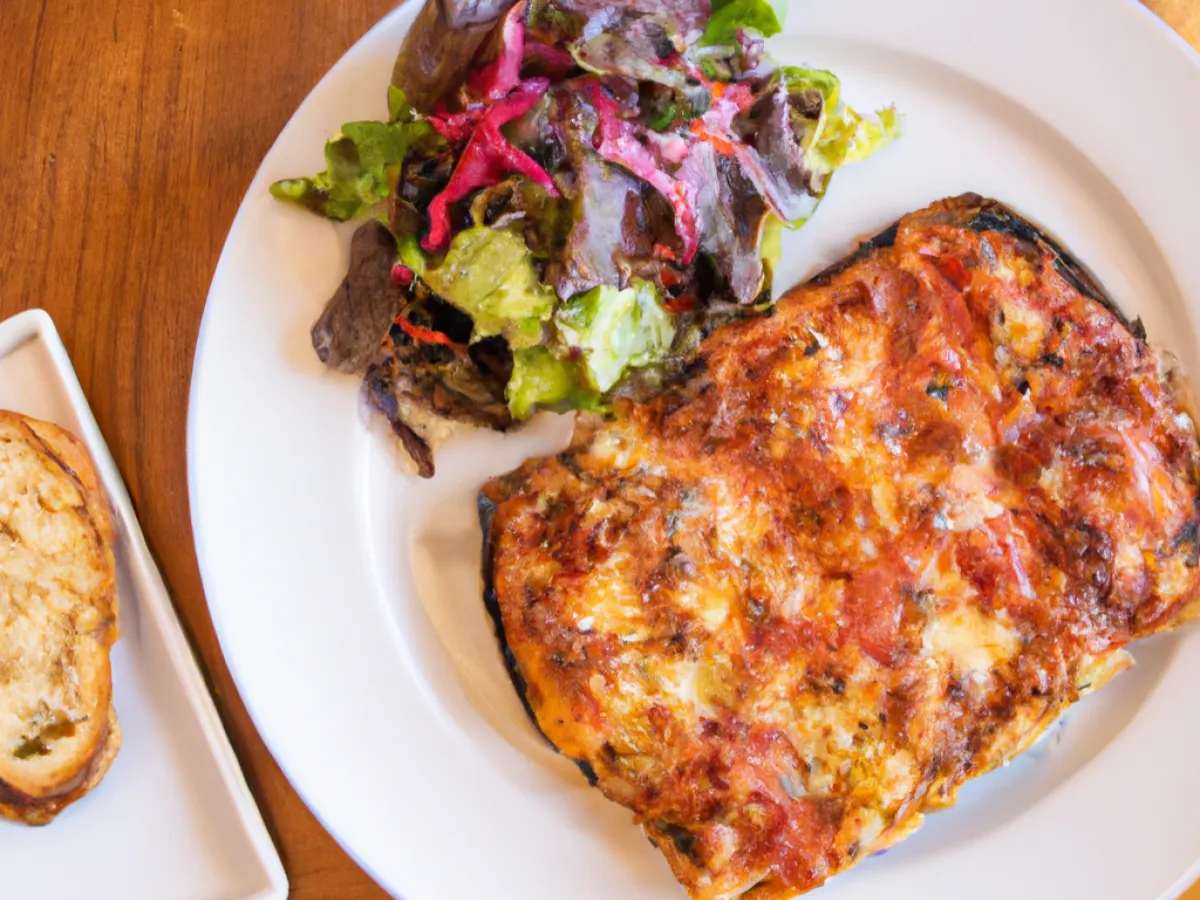 Vegan Eggplant Parm with House Salad and French Bread Vegan Eggplant Parm with House Salad and French Bread