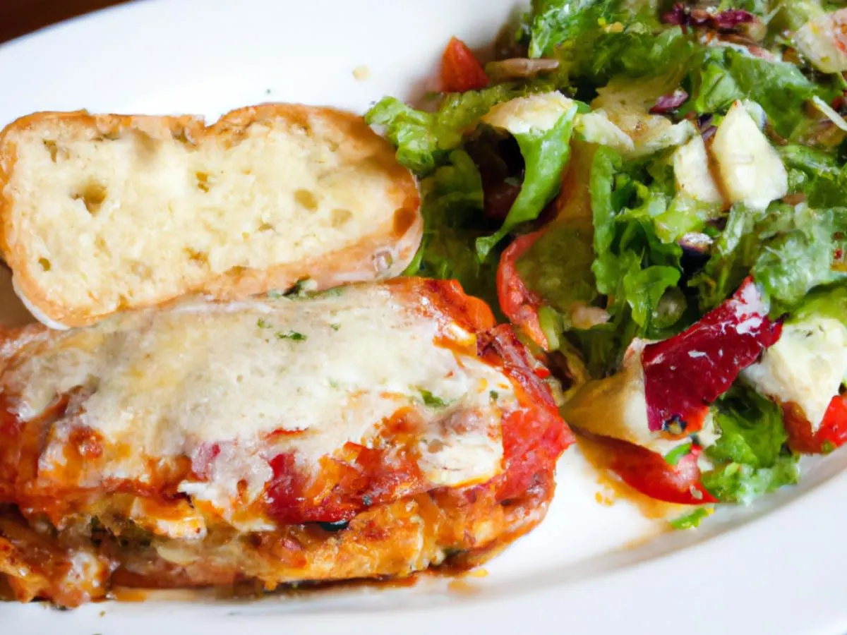 Veal Parm with House Salad and French Bread Veal Parm with House Salad and French Bread