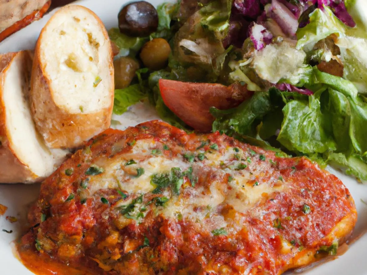 Veal Parm with Greek Salad and French Bread Veal Parm with Greek Salad and French Bread