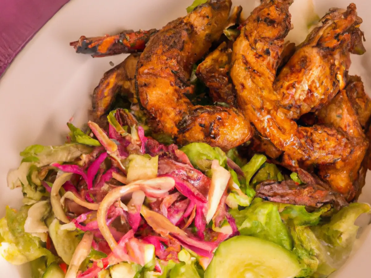 Jerk Shrimp with Steamed Cabbage and Garden Salad Jerk Shrimp with Steamed Cabbage and Garden Salad