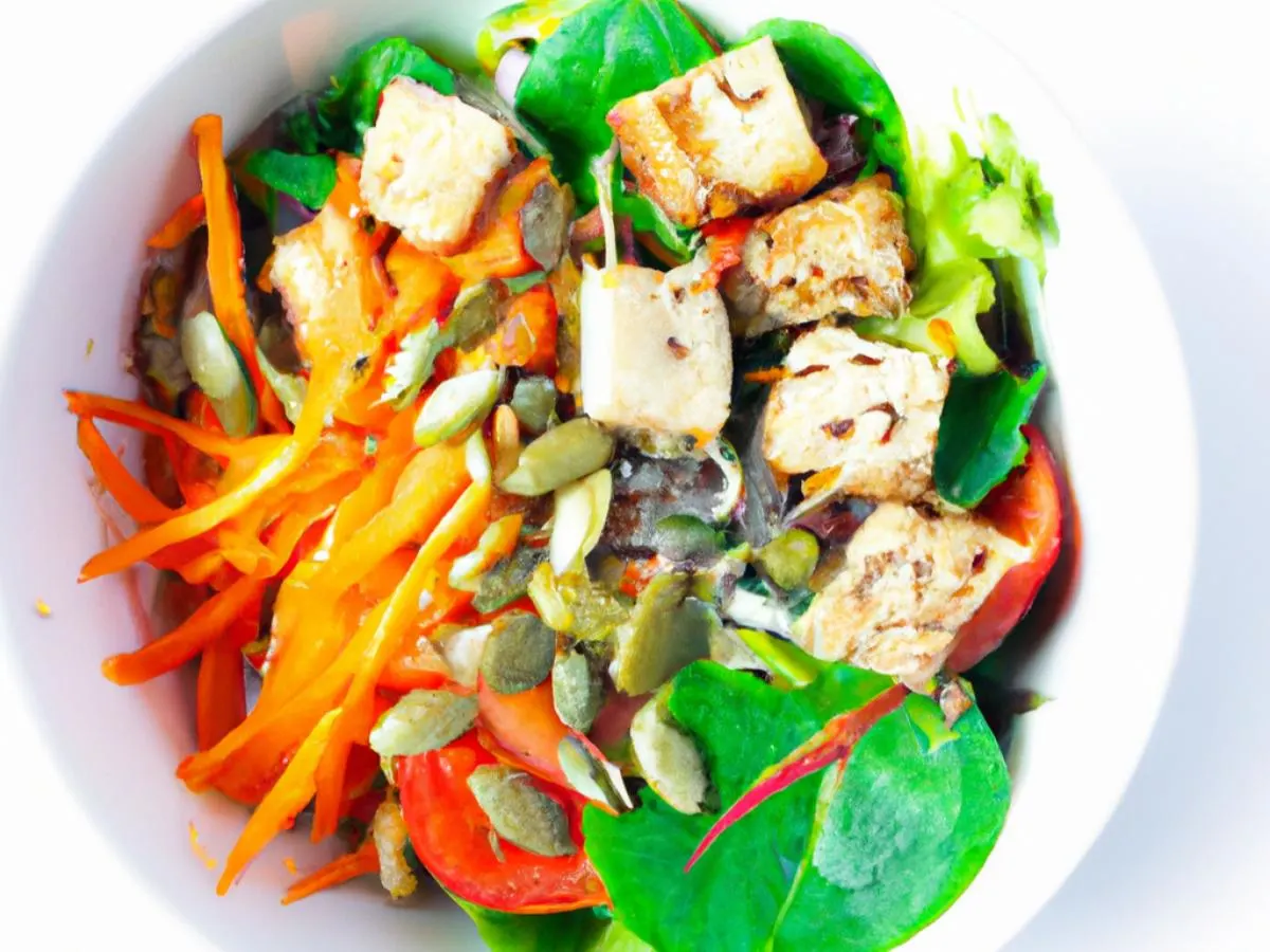 Fried Tofu House Salad Bowl w/ Raspberry Vinaigrette Fried Tofu House Salad Bowl w/ Raspberry Vinaigrette