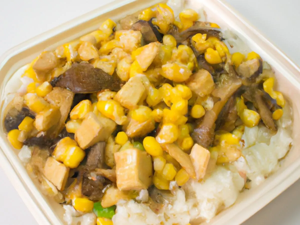 Fried Tofu (Brown) Rice Box w/ Mushrooms and Corn (Ponzu Mayo) Fried Tofu (Brown) Rice Box w/ Mushrooms and Corn (Ponzu Mayo)