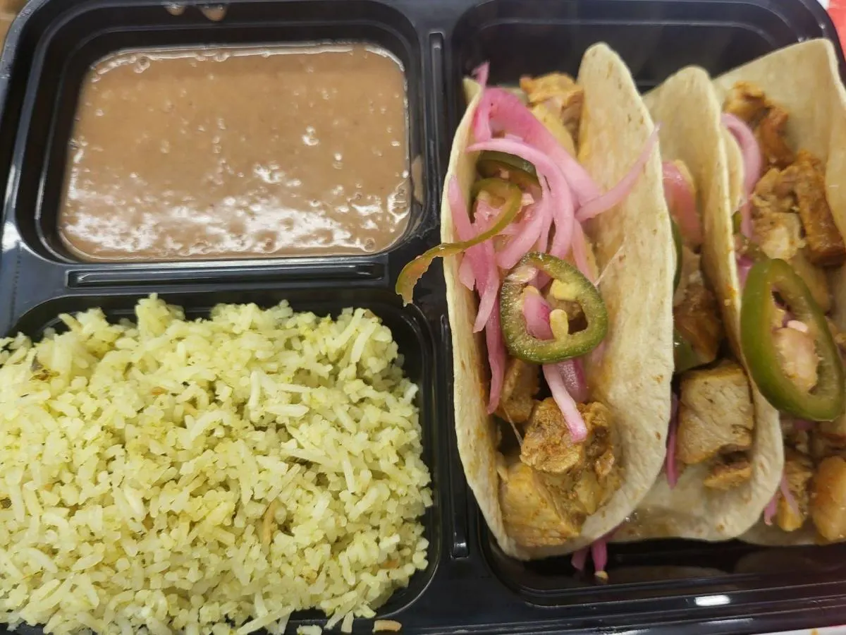 Taco Tepito with Poblano Rice and Pinto Beans Taco Tepito with Poblano Rice and Pinto Beans