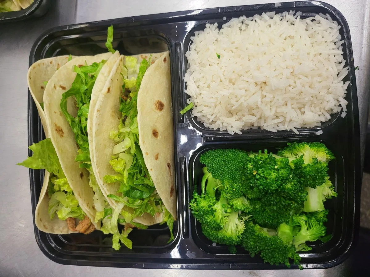 Beef Tacos Flour Tortilla with Rice and Broccoli Beef Tacos Flour Tortilla with Rice and Broccoli