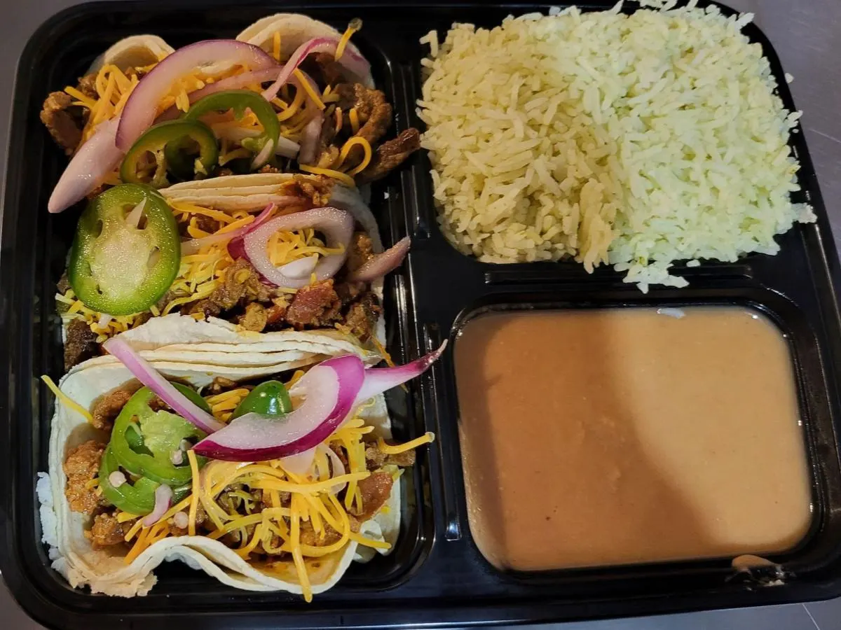 Taco Campechano with Poblano Rice and Pinto Beans Taco Campechano with Poblano Rice and Pinto Beans