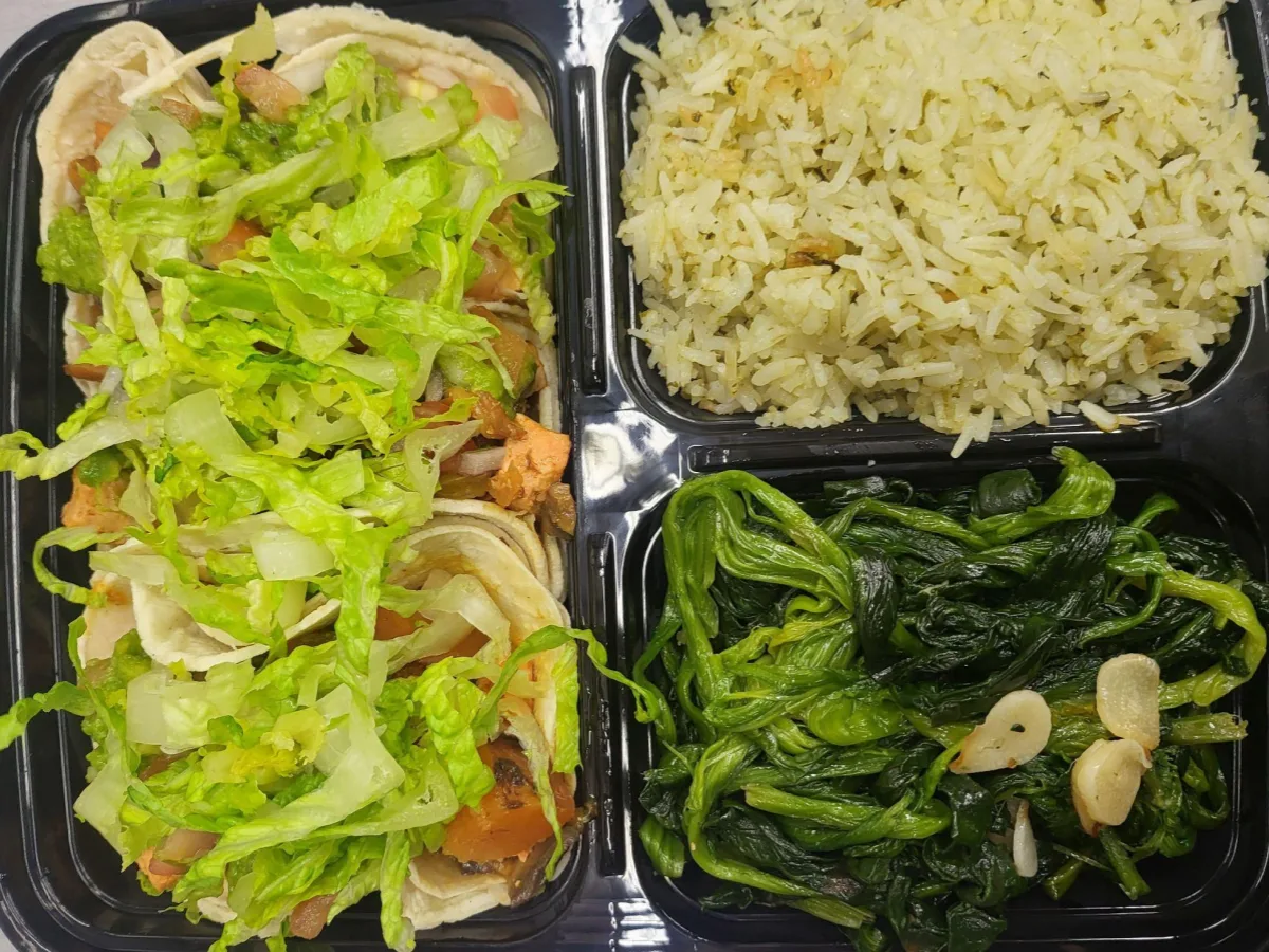 Vegan Veracruzano Taco with Poblano Rice & Spinach Vegan Veracruzano Taco with Poblano Rice & Spinach
