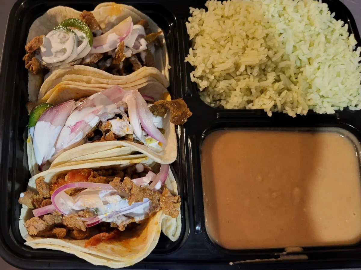 Taco a la Mexicana in Corn Tortilla Tacos with Poblano Rice and Pinto Bean Taco a la Mexicana in Corn Tortilla Tacos with Poblano Rice and Pinto Bean