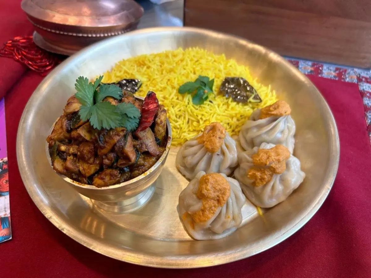 Chicken Choila with Jeera Rice and Chicken Momo