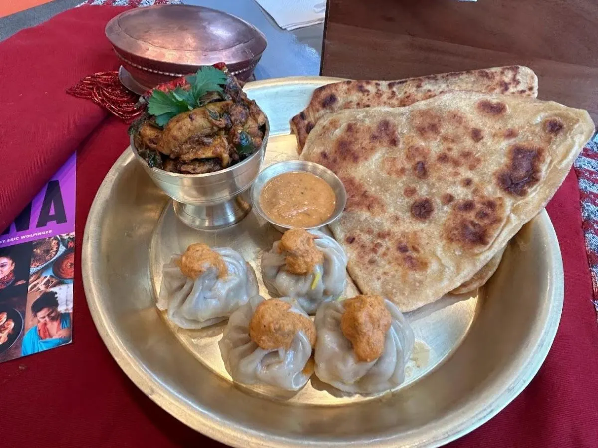 Chicken Choila with Nepali Roti and Chicken Momo