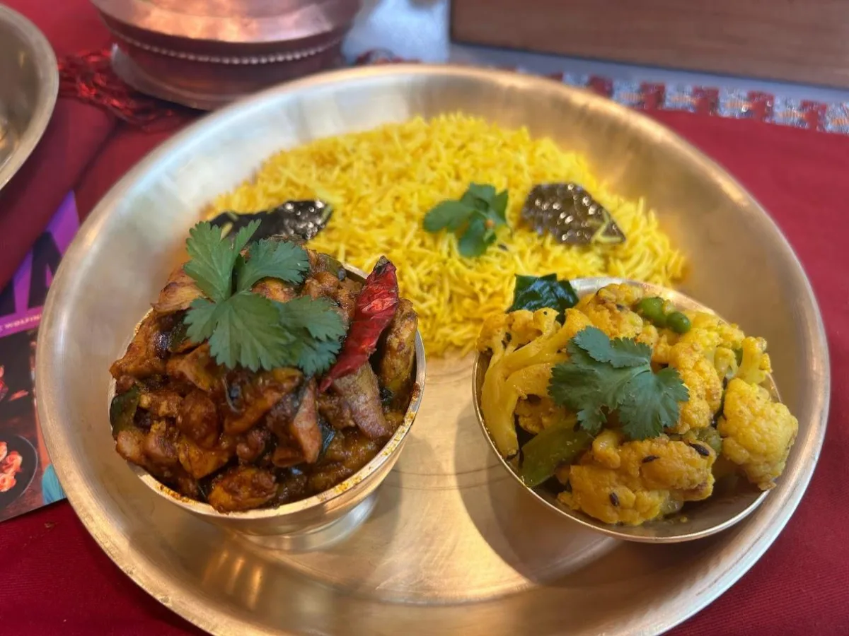 Pork Choila with Jeera Rice and Kauli Hariyo Kerau