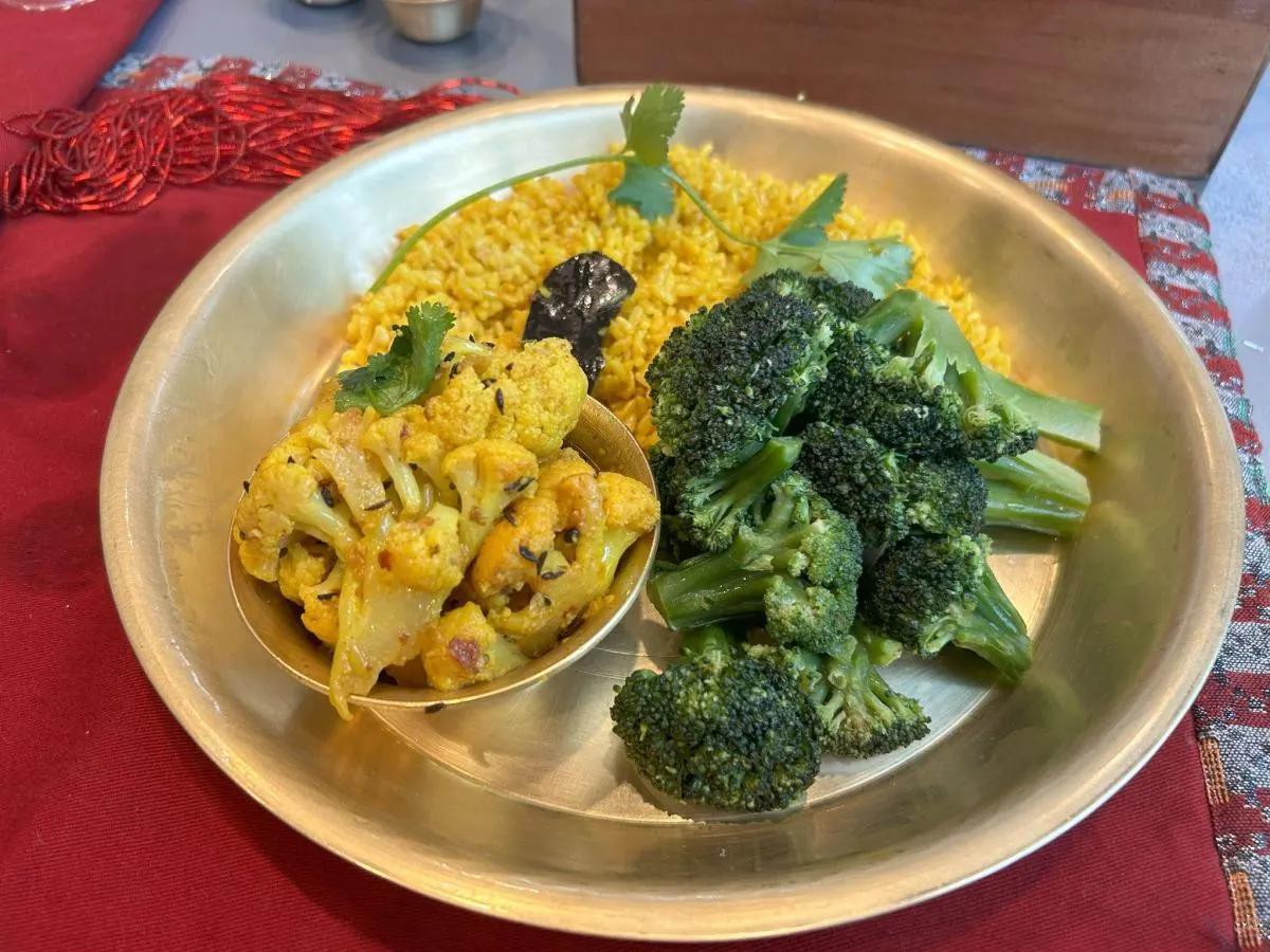 Kauli Hariyo Kerau with Brown Jeera Rice and Sauteed Broccoli