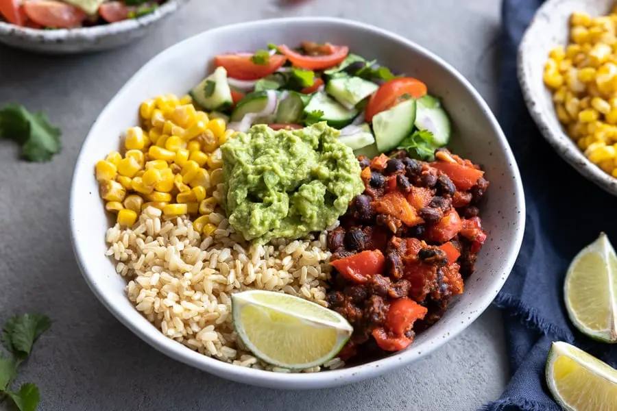 Allergen-Free Vegan Burrito Bowl with Avocado (No Onions) Allergen-Free Vegan Burrito Bowl with Avocado (No Onions)