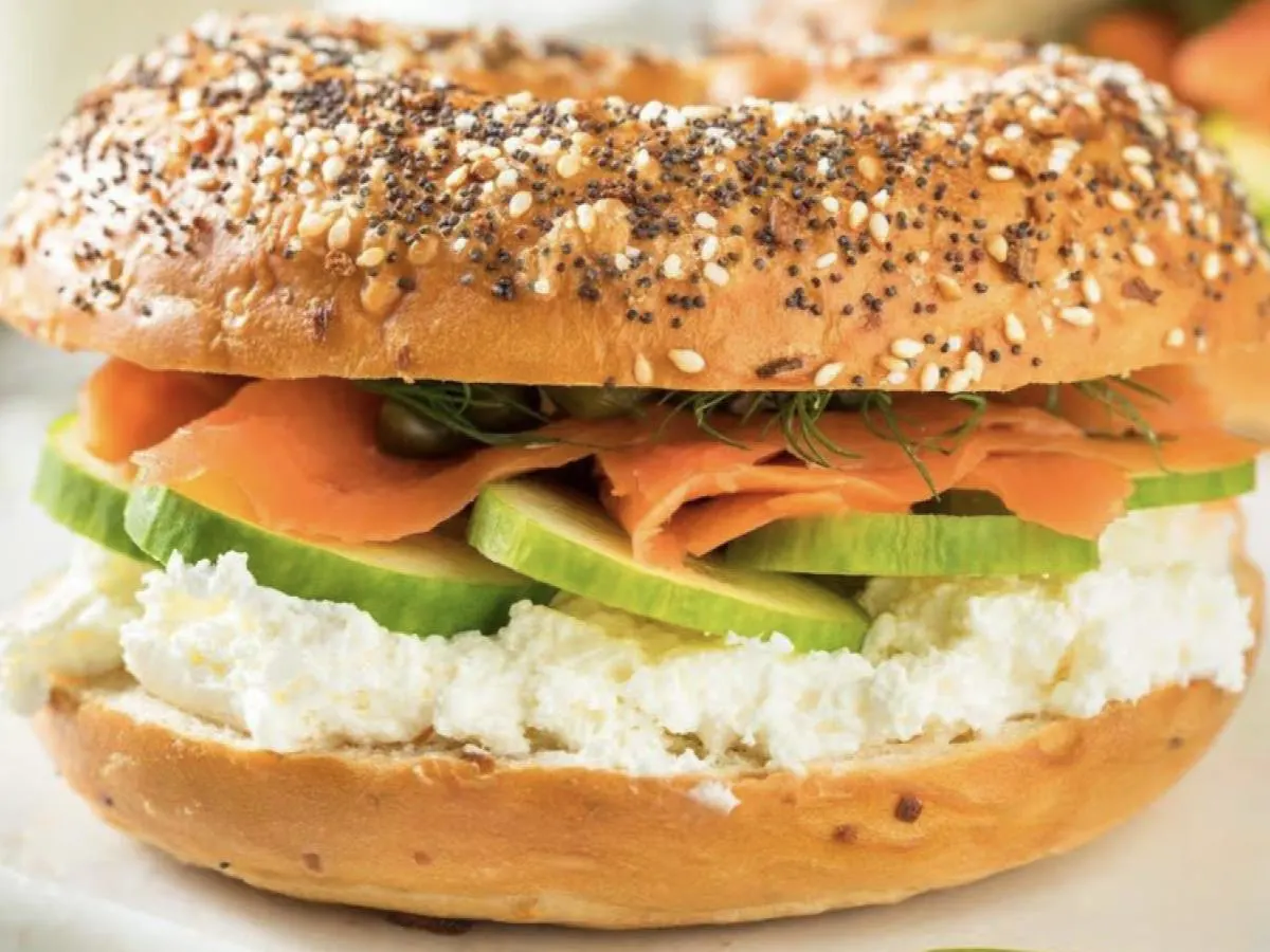Smoked Salmon Breakfast Sandwich on an Everything Bagel