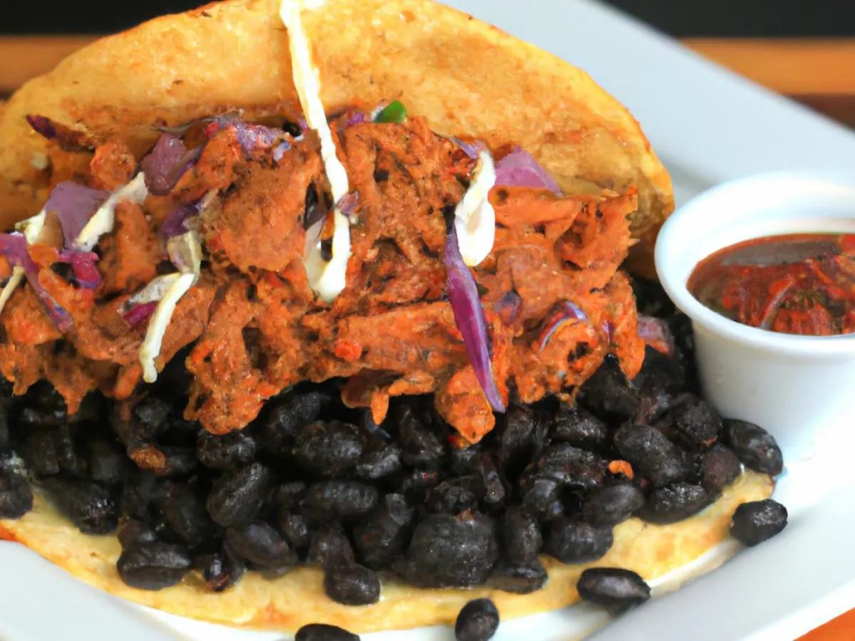 3 Smoked Pulled Pork Corn Tortilla Tacos with Mexican Rice, Black Beans, and Chipotle Mayo 3 Smoked Pulled Pork Corn Tortilla Tacos with Mexican Rice, Black Beans, and Chipotle Mayo