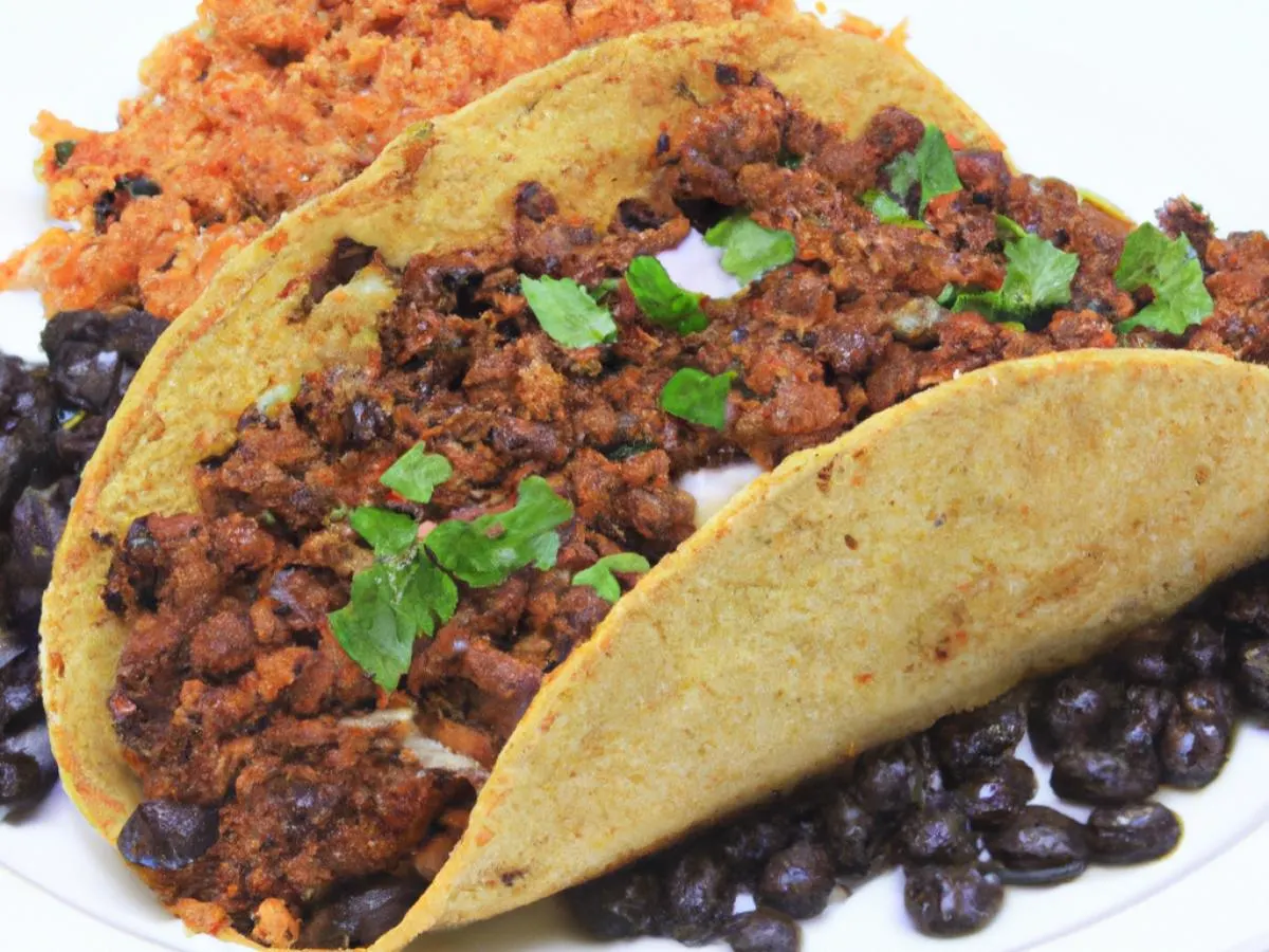 3 Ground Beef Corn Tortilla Tacos with Mexican Rice, Black Beans, and Chipotle Mayo 3 Ground Beef Corn Tortilla Tacos with Mexican Rice, Black Beans, and Chipotle Mayo