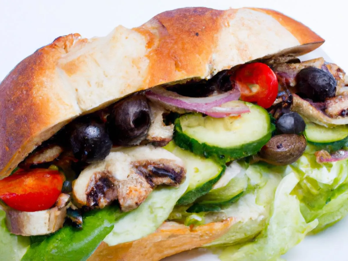 Vegan Club Med Veggie and Mushrooms Sandwich with Kettle Chips