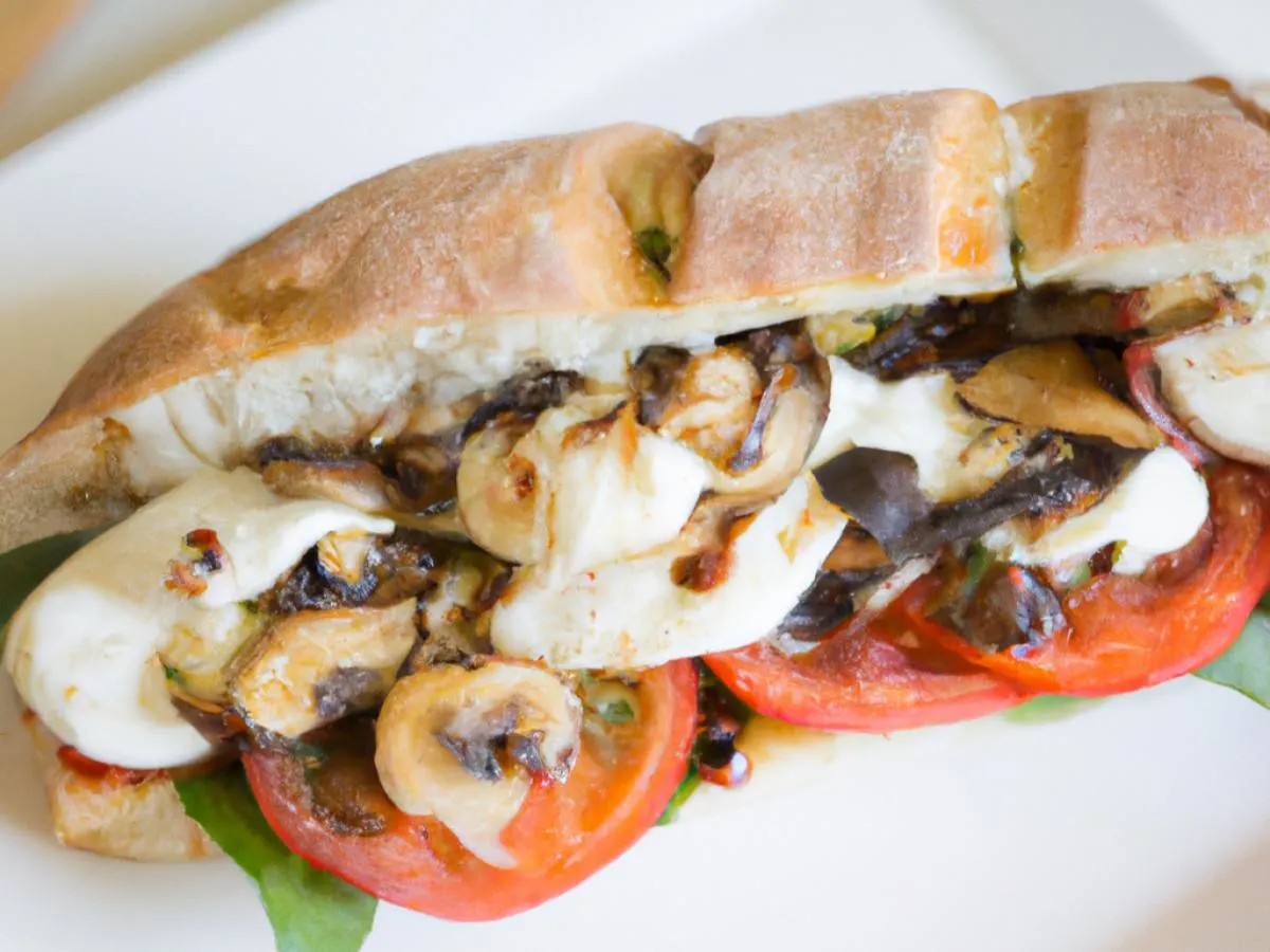 Tomato, Mushrooms & Mozzarella Sandwich with Kettle Chips and Chocolate Chip Cookie.