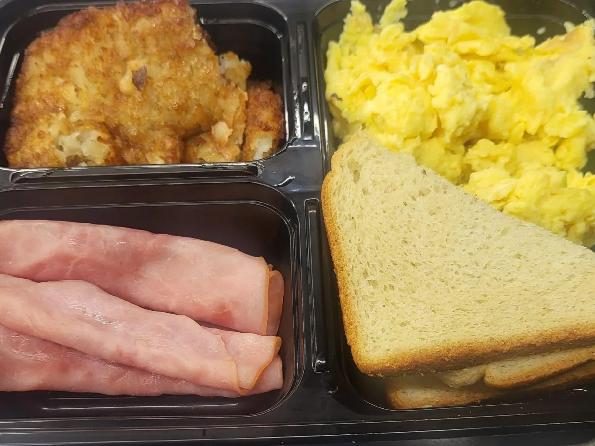 Eggs and Ham Box with Toast and Hash