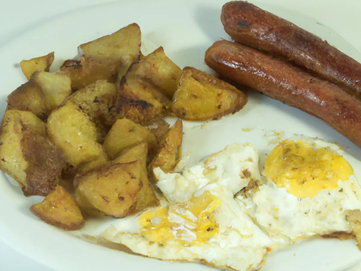 Eggs and Veggie Sausage Box with Fruits and Fries