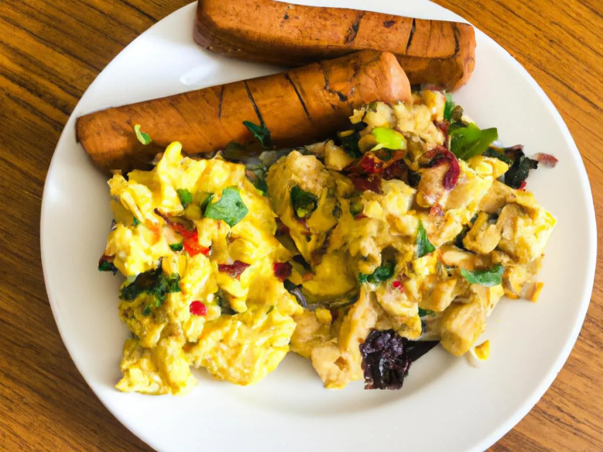 Scrambled Tofu and Vegan Sausage Box with Fruits