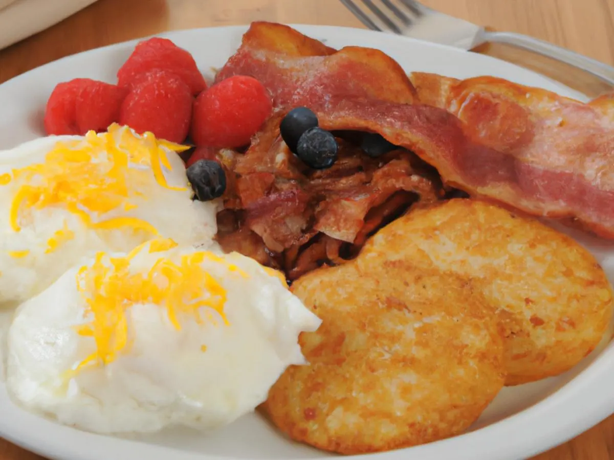 Eggs and Turkey Bacon Box with Fruits and Hash
