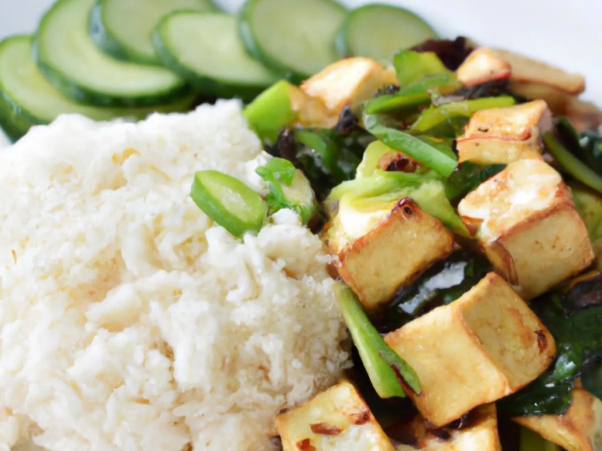 Tofu Scallion Stir Fry With Rice and Cucumber Salad Tofu Scallion Stir Fry With Rice and Cucumber Salad