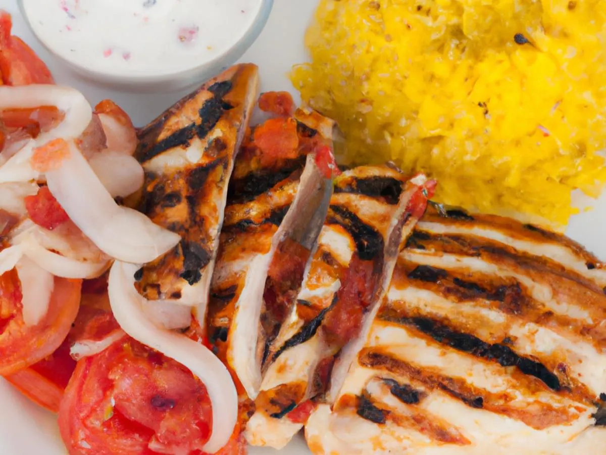Chicken Breast with Persian Style Veggies, Saffron Rice and Tzatziki Sauce