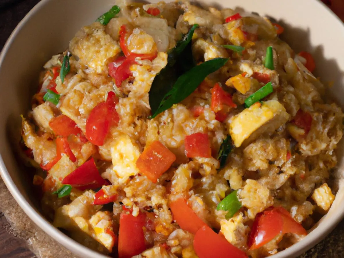 Vegan Tofu Basil Fried Rice (Medium Spice) Vegan Tofu Basil Fried Rice (Medium Spice)