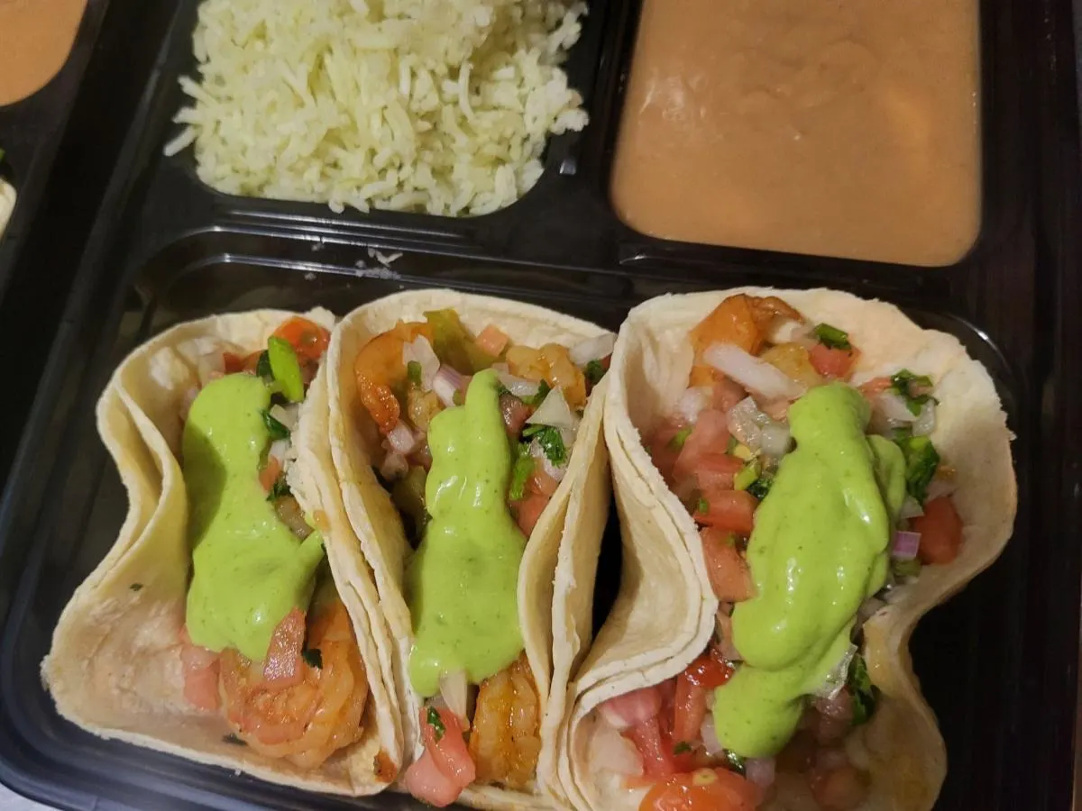 Dual Protein - Veggies and Shrimp Tacos w/ rice & pintos Dual Protein - Veggies and Shrimp Tacos w/ rice & pintos