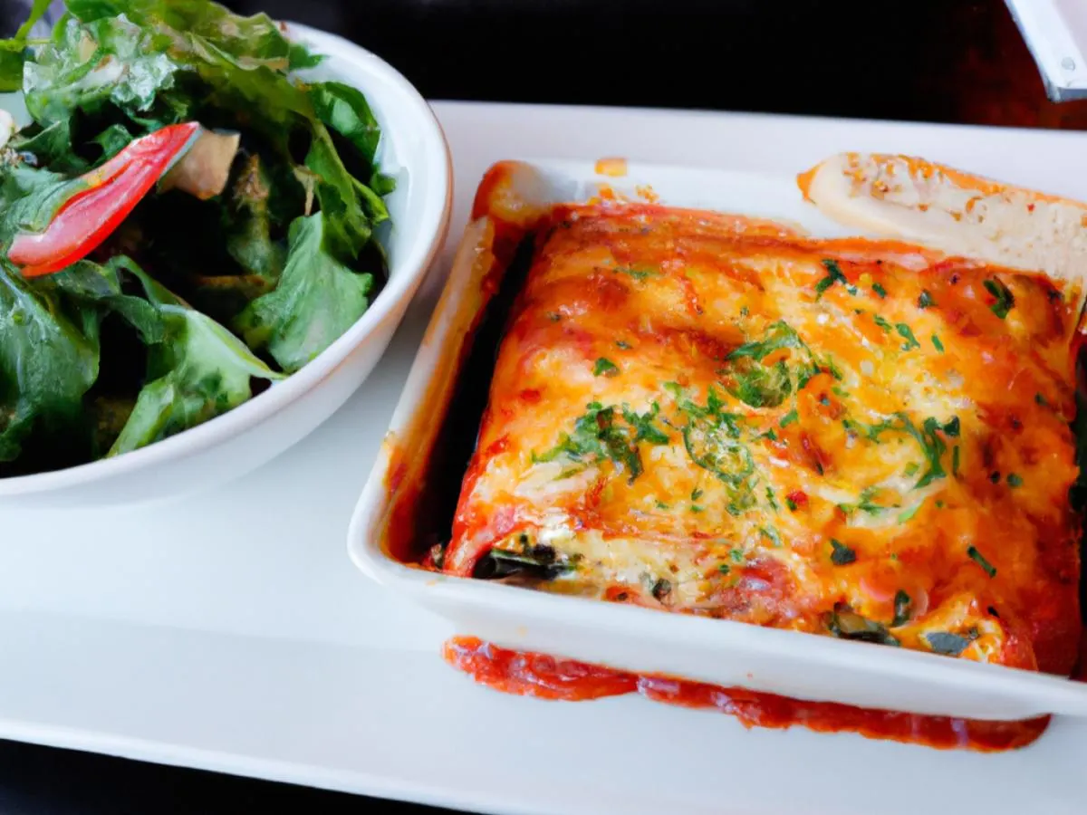 Spinach Lasagna with Marinara Sauce with House Salad Spinach Lasagna with Marinara Sauce with House Salad