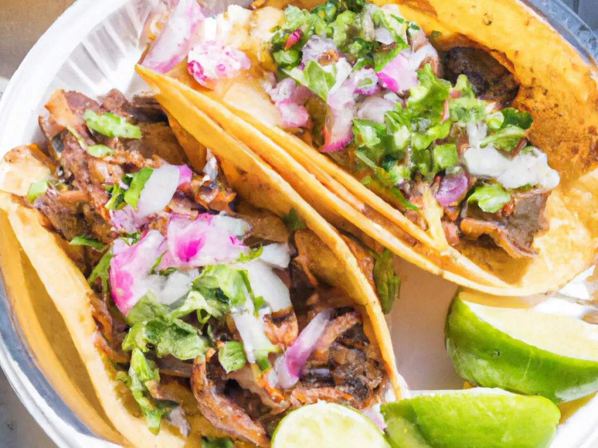 Carne Asada Street Tacos with Refried Beans, Rice and Salsa